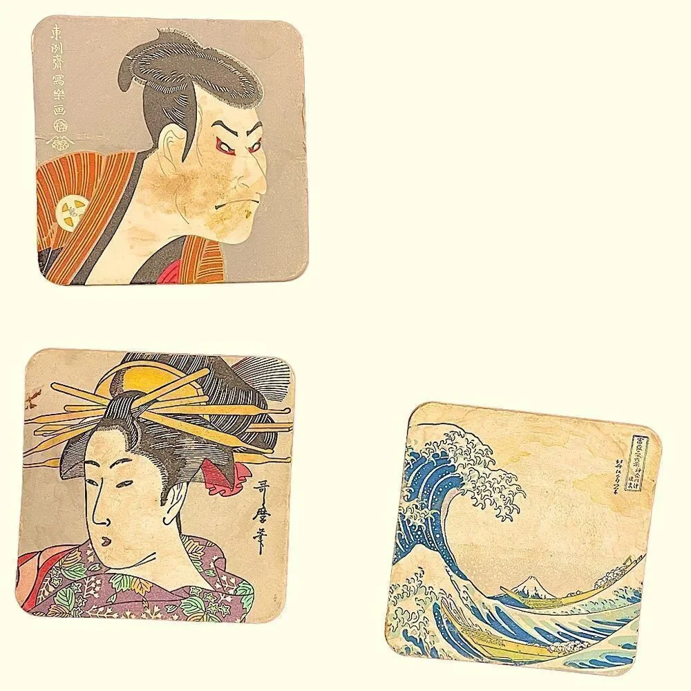 Ukiyoe Japanese Art cardboard coasters Vintage